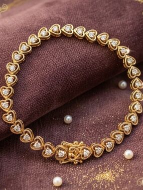 Gold Heart Link Tennis Bracelet clear zirconia stamped 925 Women Jewelry